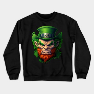 Angry Leprechaun for St. Patrick's Day in Green Crewneck Sweatshirt